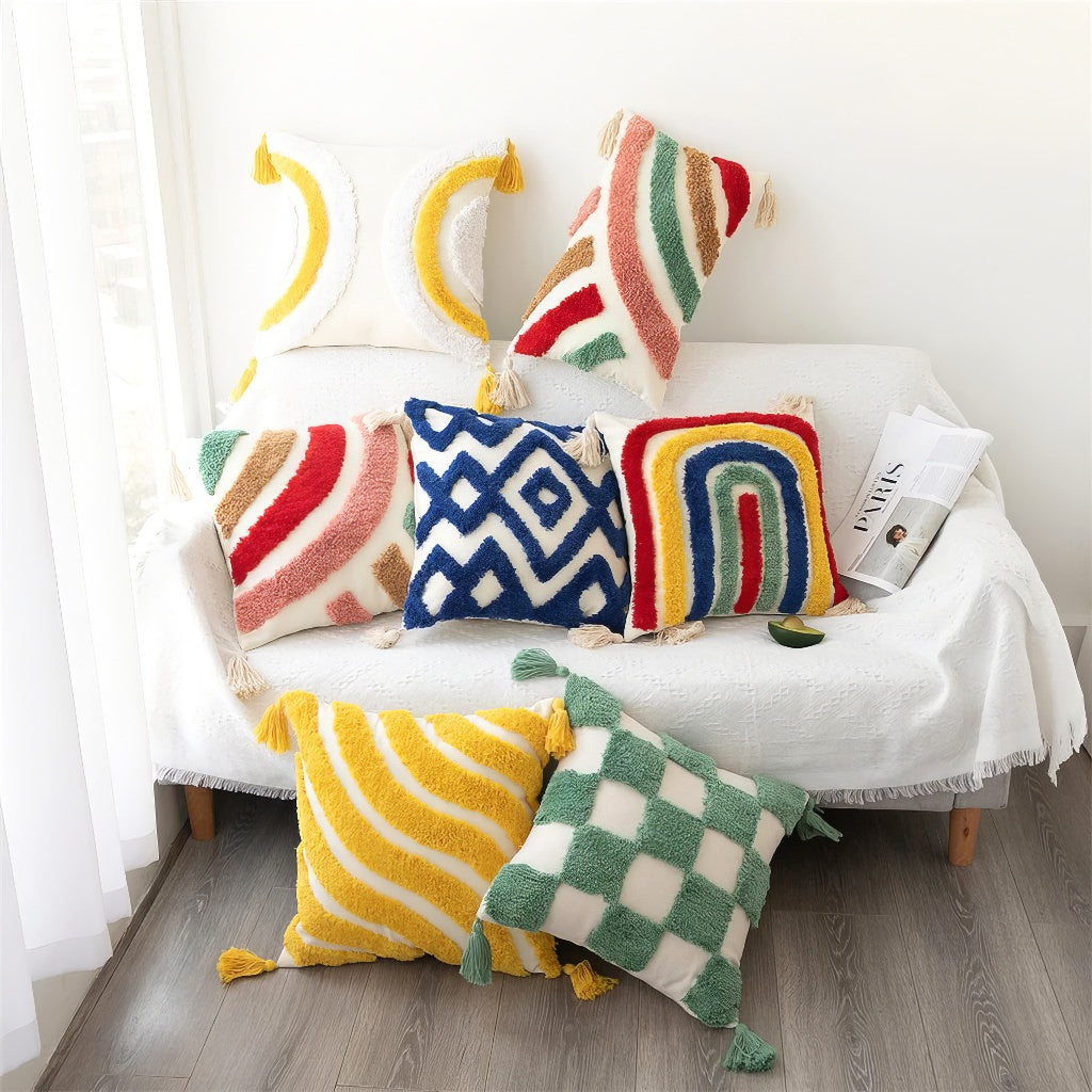 Housse de coussin capitonnée à carreaux vert sauge