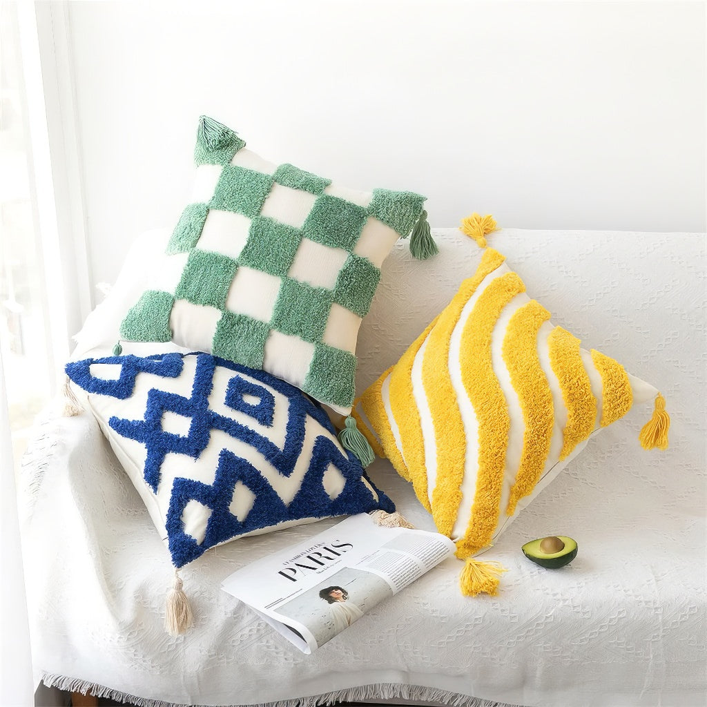 Housse de coussin capitonnée à carreaux vert sauge