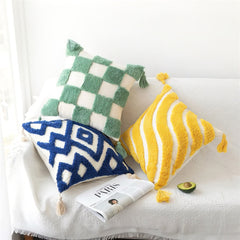 Housse de coussin capitonnée à carreaux vert sauge