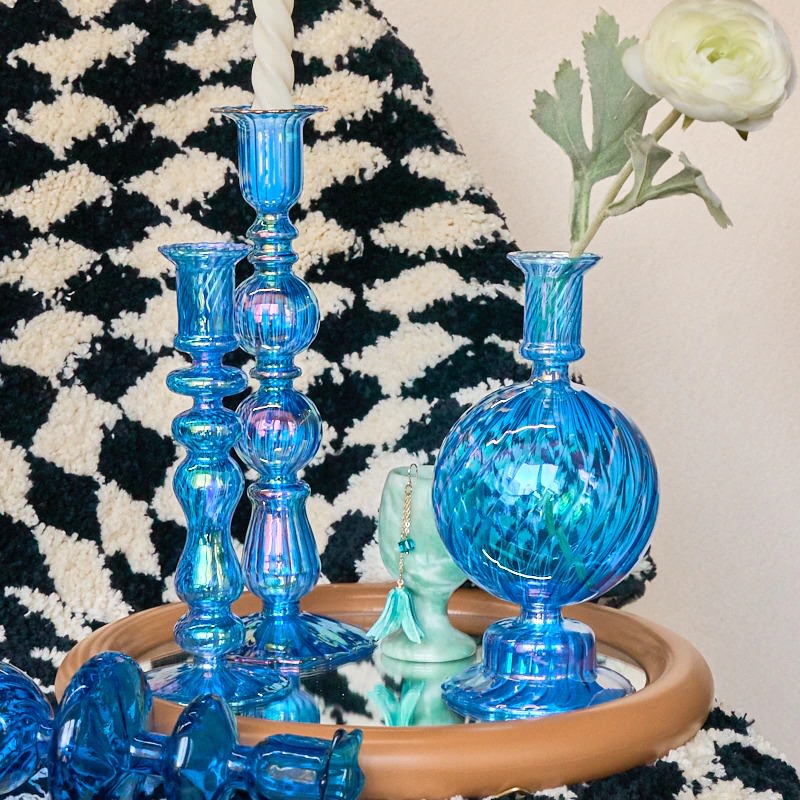 Sky Blue Glass Candle Holder