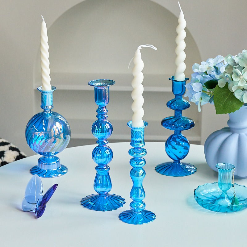 Sky Blue Glass Candle Holder