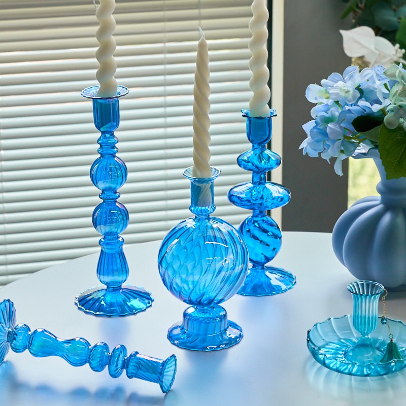 Sky Blue Glass Candle Holder