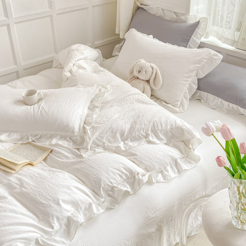 Soft Crumpled Ruffle Bedding Set