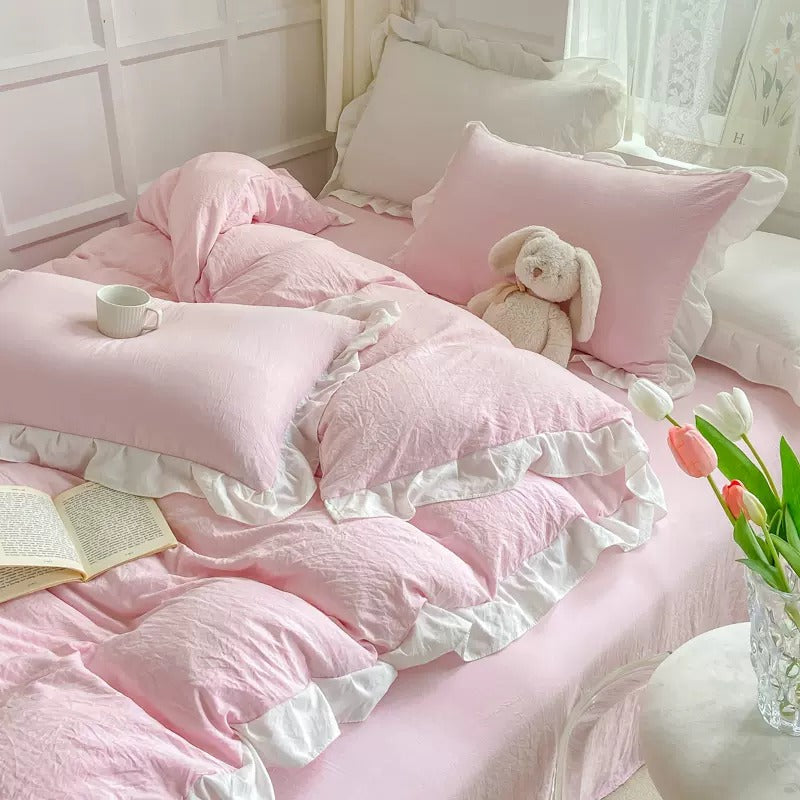 Soft Crumpled Ruffle Bedding Set