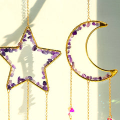 Moon & Star Amethyst Suncatcher Set