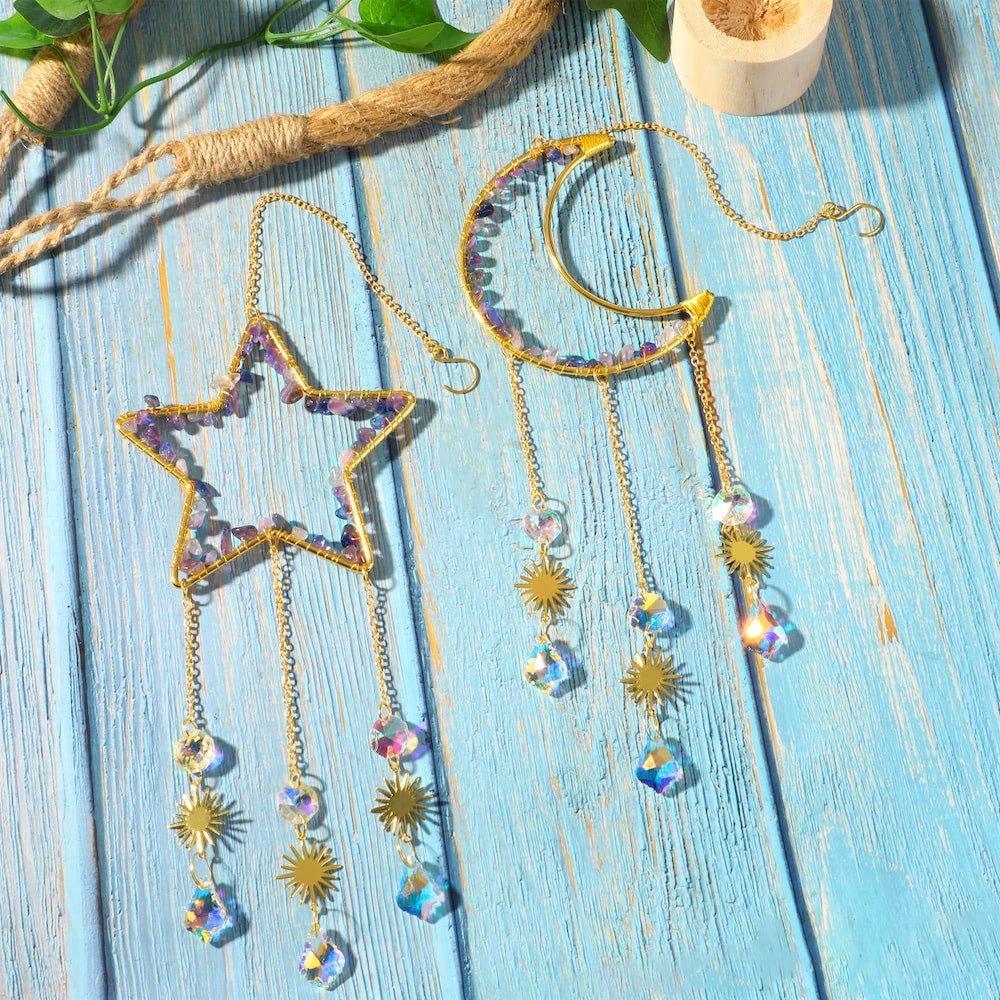 Moon & Star Amethyst Suncatcher Set