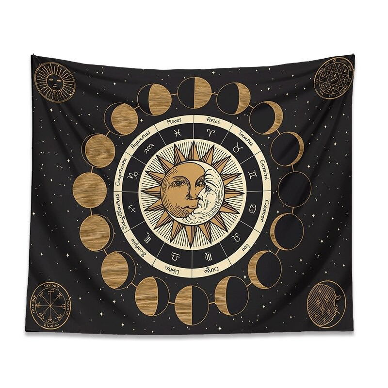 Moon Phases Zodiac Tapestry