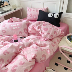 Sweet Girl Pink Leopard Print Bedding Set