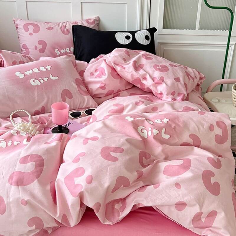 Sweet Girl Pink Leopard Print Bedding Set