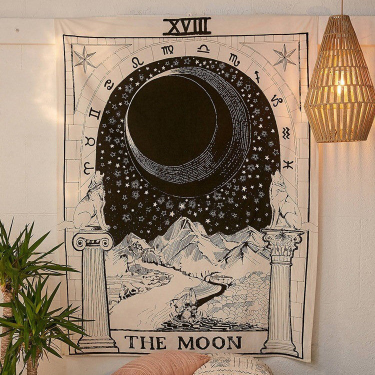 "The Moon" Tarot Monochrome Tapestry