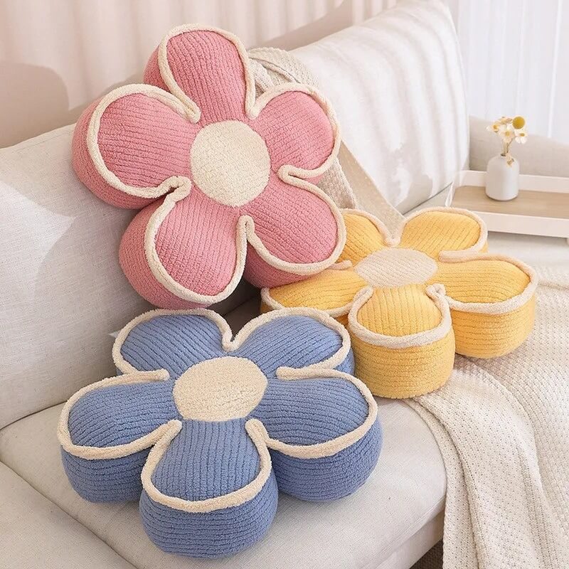 Pastel Plush Flower Throw Pillow