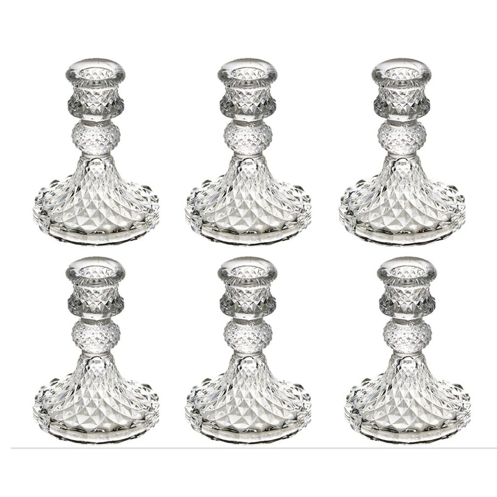 Vintage Crystal Glass Candle Holders Set of 6