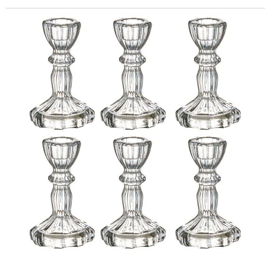 Vintage Crystal Glass Candle Holders Set of 6