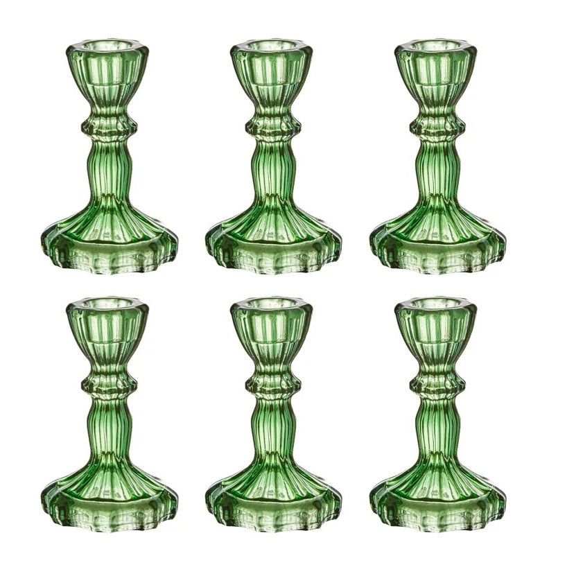 Vintage Crystal Glass Candle Holders Set of 6