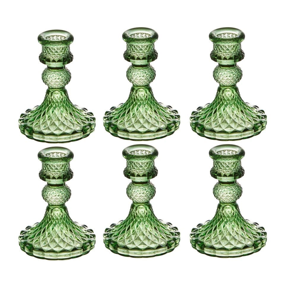 Vintage Crystal Glass Candle Holders Set of 6