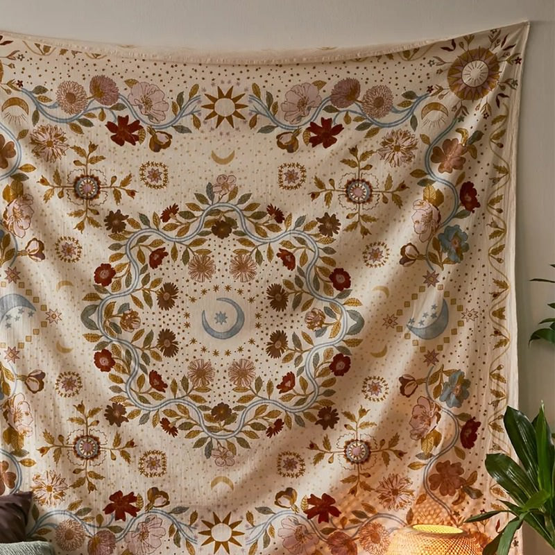 Vintage Floral Moon Mandala Tapestry