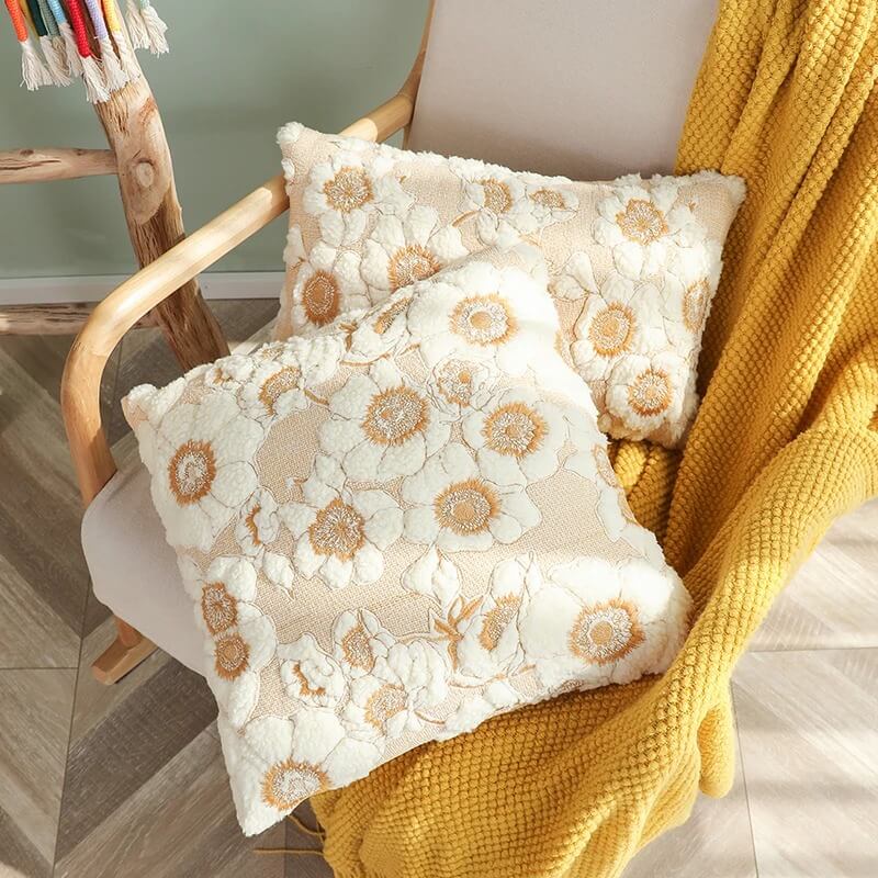 Vintage Embroidered Flowers Cushion Cover