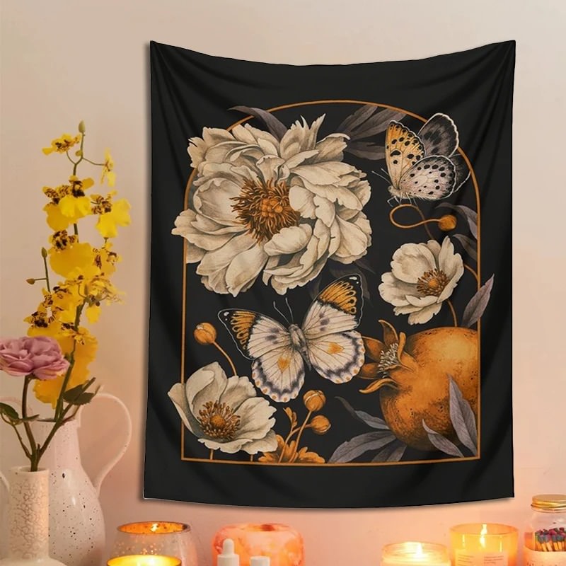 Vintage White Night Flower Tapestry