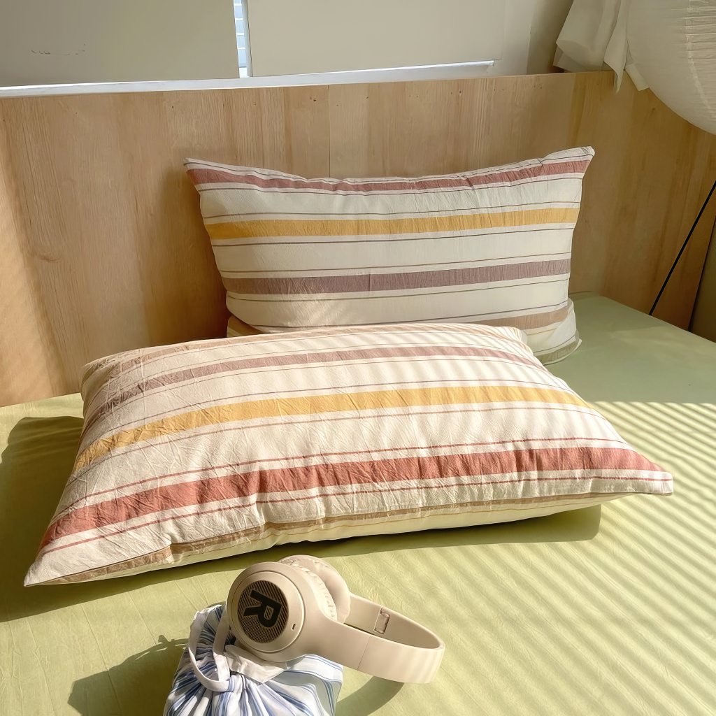 Vintage Pastel Striped Cotton Bedding Set