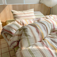 Vintage Pastel Striped Cotton Bedding Set