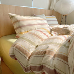 Vintage Pastel Striped Cotton Bedding Set