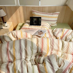 Vintage Pastel Striped Cotton Bedding Set