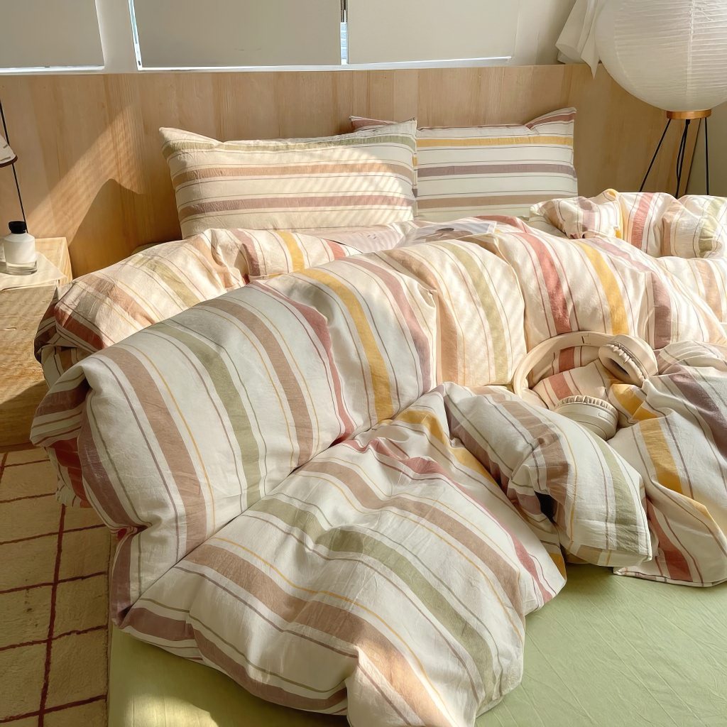 Vintage Pastel Striped Cotton Bedding Set