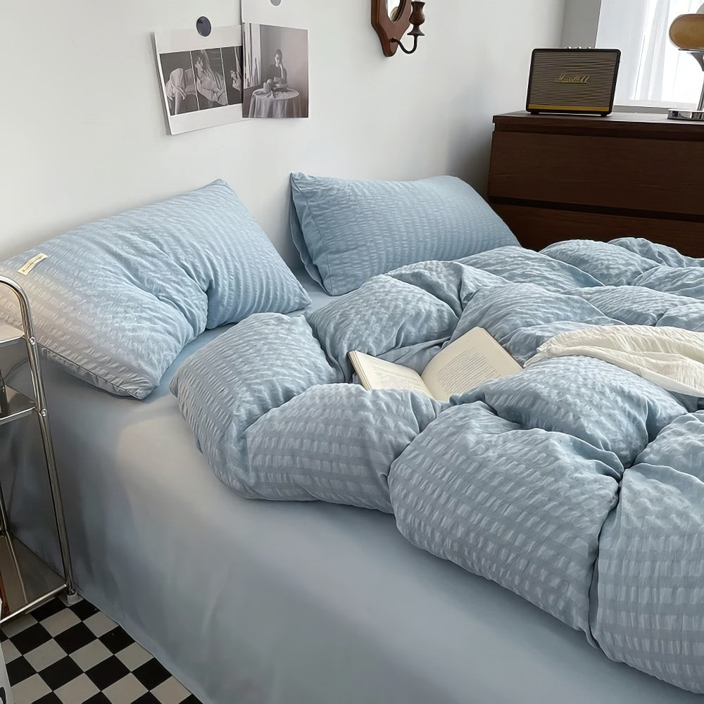 Waffle Striped Duvet Cover Bedding Set