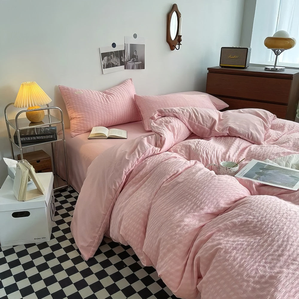 Waffle Striped Duvet Cover Bedding Set