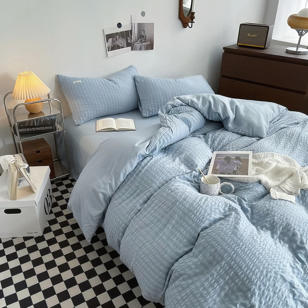 Waffle Striped Duvet Cover Bedding Set