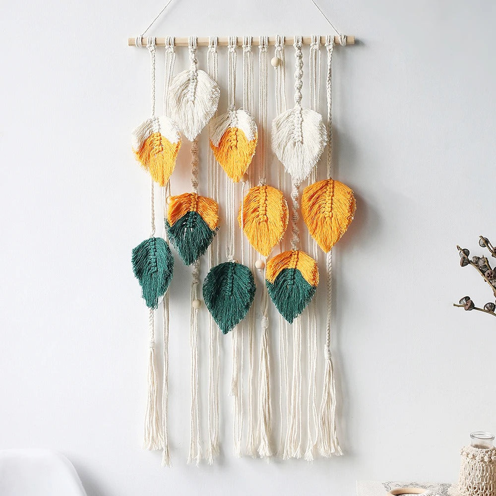 Boho Aesthetic Macrame Leaves Wall Hanging