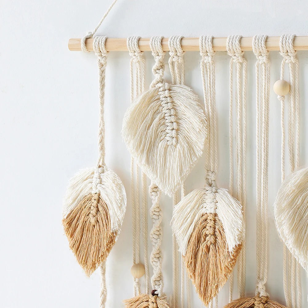 Boho Aesthetic Macrame Leaves Wall Hanging