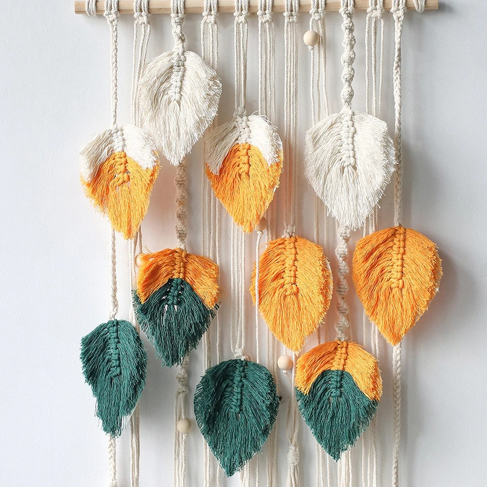 Boho Aesthetic Macrame Leaves Wall Hanging