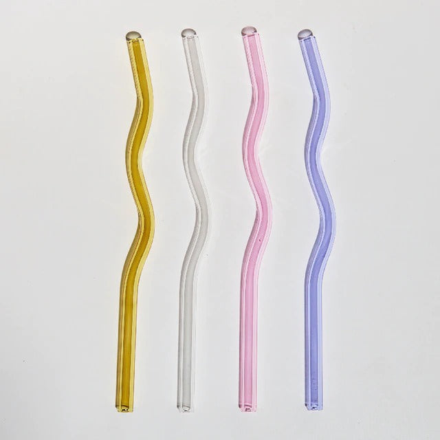 Pastel Glass Wavy Straws