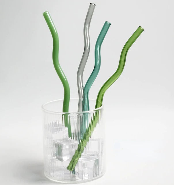 Pastel Glass Wavy Straws