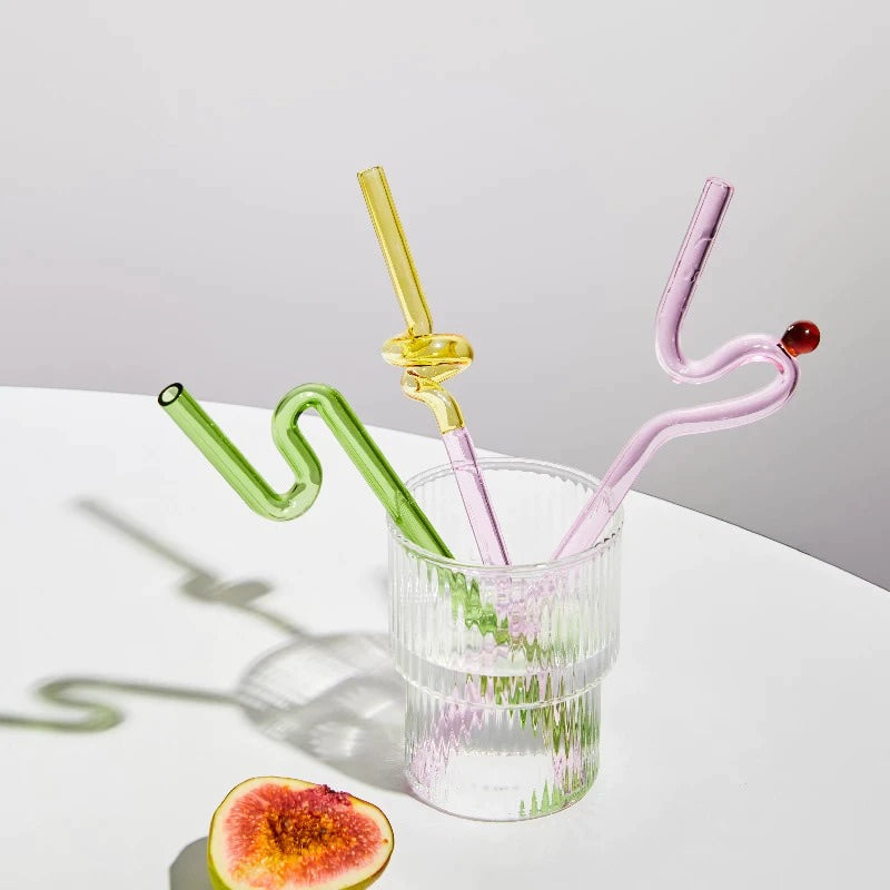 Pastel Glass Wavy Straws