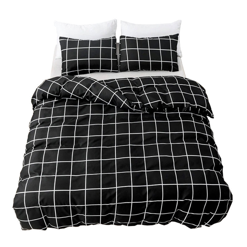 White on Black Grid Bedding Set