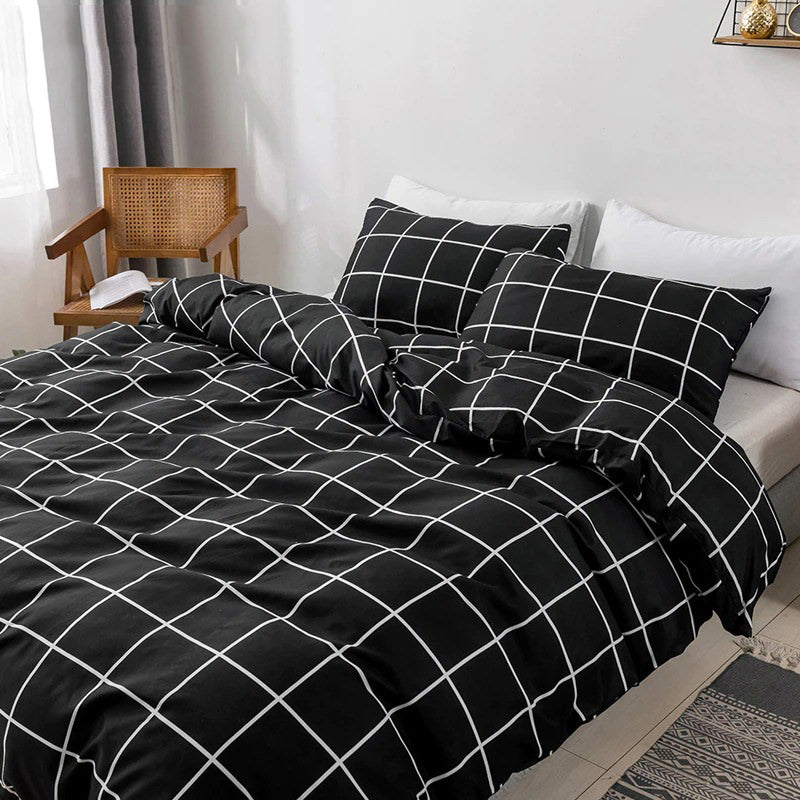 White on Black Grid Bedding Set