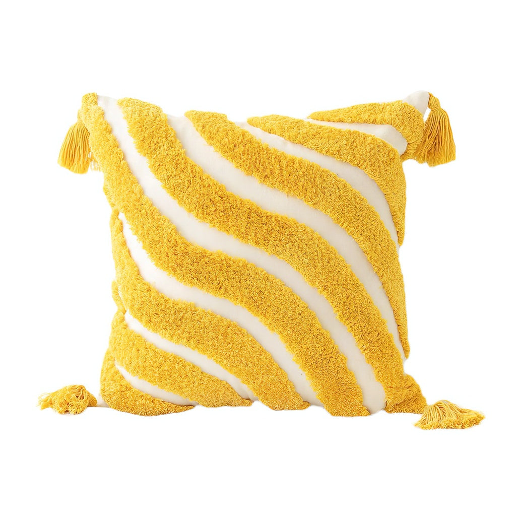 Wavy Yellow Stripes Tufted Cushion Cover