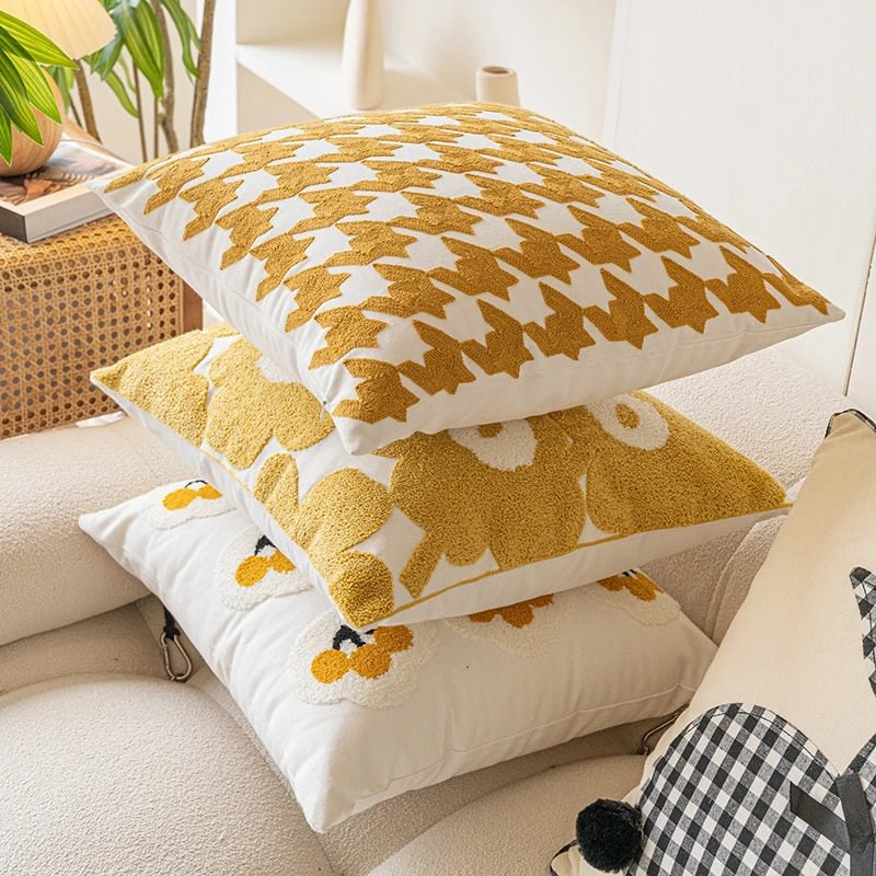 Yellow Themed Embroidered Cushion Cover