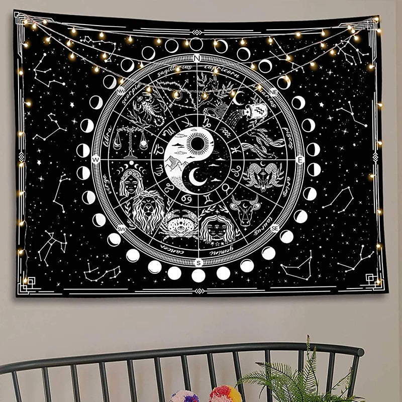 Yin Yang Zodiac Constellations Tapestry